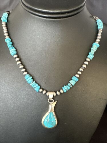 Navajo Kingman Turquoise Pendant Necklace | Sterling Silver | Native American Handmade | 14830