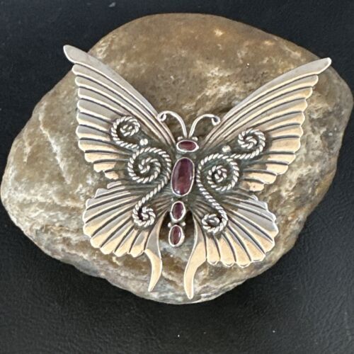 Navajo Butterfly Purple Spiny Oyster Pin Pendant | Sterling Silver | Authentic Native American Handmade | 15233