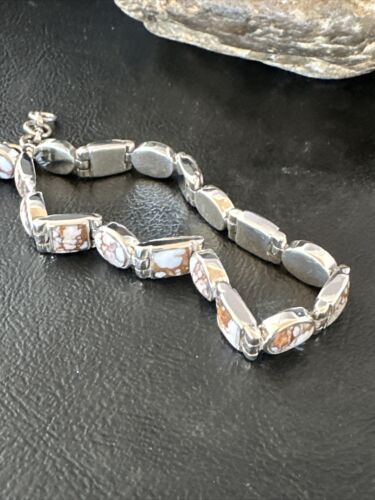Women's Wild Horse Turquoise Navajo Link Bracelet | Sterling Silver | 8.5" | Authentic Native American Handmade | 16380