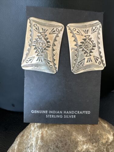Native American Navajo Stamped Sterling Silver Handmade Earrings | Authentic Artisan Jewelry | 15846