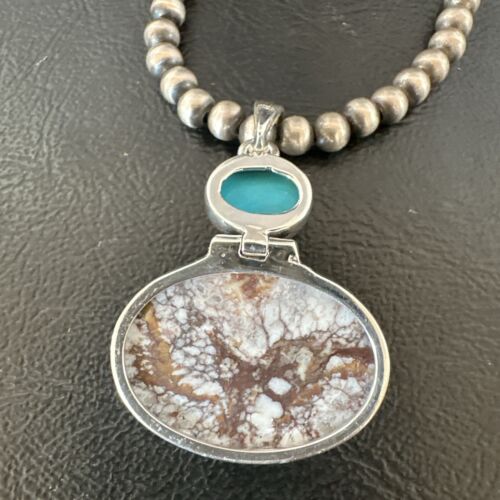 Navajo Wild Horse | Blue Kingman Turquoise Necklace | Sterling Silver | Authentic Native American Handmade | 17338