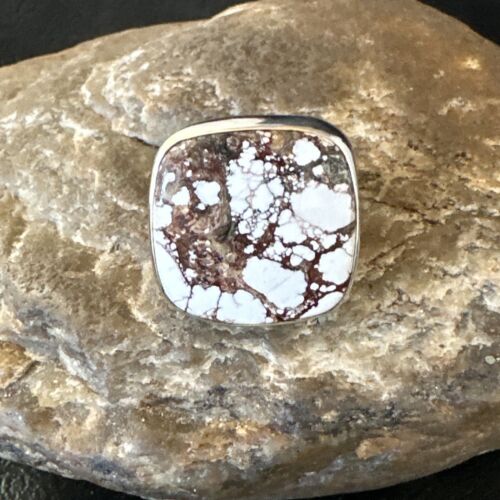 Women's Wild Horse Turquoise Ring | Navajo Sterling Silver | Sz 7 Adjustable | Authentic Native American Handmade | 15545