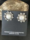 Navajo White Pearl Post Stud Earrings | Sterling Silver | Authentic Native American Handmade | 15329