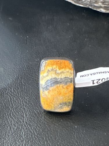 Navajo Yellow BumbleBee Jasper Adjustable Ring | Sterling Silver | Sz 8 | Authentic Native American Handmade | 14021