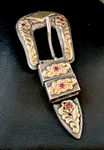 14k Gold Rubies Ranger Belt Buckle | Sterling Silver | Navajo Handmade | 16968