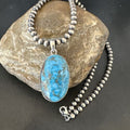 Men's Navajo Blue Spiderweb Turquoise Pendant Necklace | Sterling Silver | Authentic Native American Handmade | 16299
