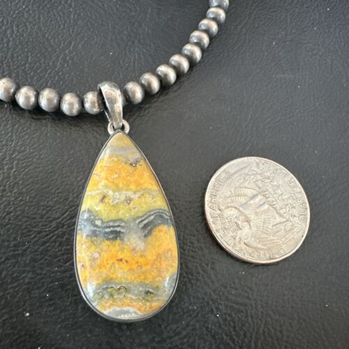 Navajo BumbleBee Jasper Pendant Necklace | Sterling Silver Pearls | Authentic Native American Handmade | 16843