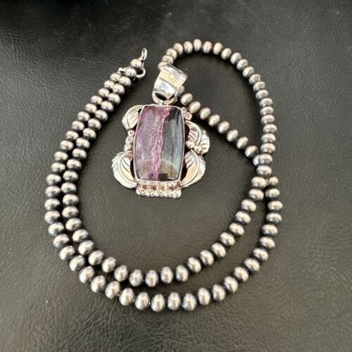Navajo Pearls Purple Sugilite Pendant Necklace | Sterling Silver Beads | Authentic Native American Handmade | 16460