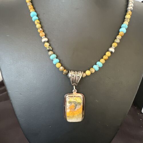 Men's BumbleBee Jasper Pendant Necklace | Navajo Pearls | Sterling Silver | Authentic Native American Handmade | 16882