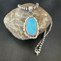 Navajo Pearls Kingman Turquoise Pendant Necklace | Sterling Silver | Authentic Native American Handmade | 17133
