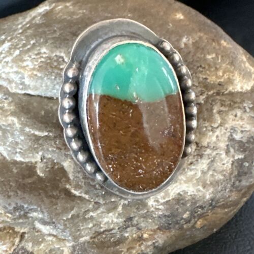 Native American Navajo Green Turquoise Ring | Sterling Silver | Sz 8 | 15917