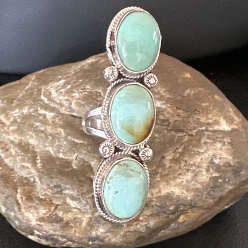Navajo Blue Dry Creek Turquoise Multi-Stone Ring | Authentic Native American Sterling Silver | Sz 10 | 16732
