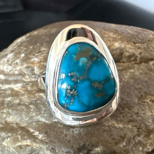 Navajo Blue Kingman Turquoise Ring | Sterling Silver | Sz 9 | Authentic Native American Handmade | 16587