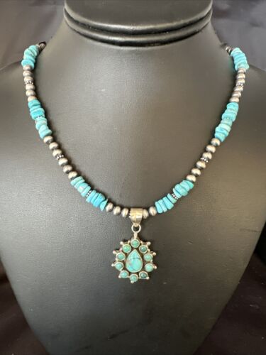 Navajo Kingman Turquoise Pendant Necklace | Sterling Silver | Native American Handmade | 14828