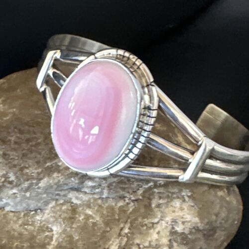 Navajo Pink Conch Cuff Bracelet | Sterling Silver | Authentic Native American Handmade | 16121