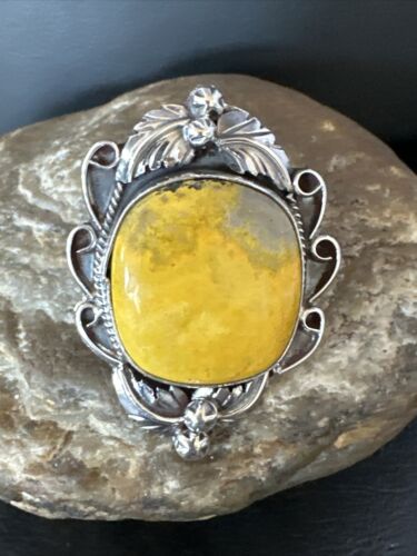 Navajo Yellow Bumble Bee Jasper Ring | Sterling Silver | Sz 10 | Authentic Native American Handmade | 14948