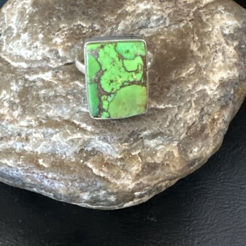 Adjustable Navajo Green Mojave Turquoise Ring | Sterling Silver | Sz 10 | Authentic Native American Handmade | 15698