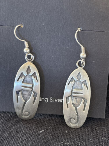 Hopi Gecko Lizard Dangle Earrings | Sterling Silver | Authentic Native American Handmade | 01505