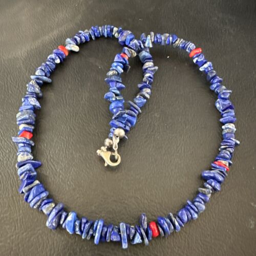 Navajo Lapis Lazuli Coral Necklace | Sterling Silver | 19" | Authentic Native American Handmade | 17606