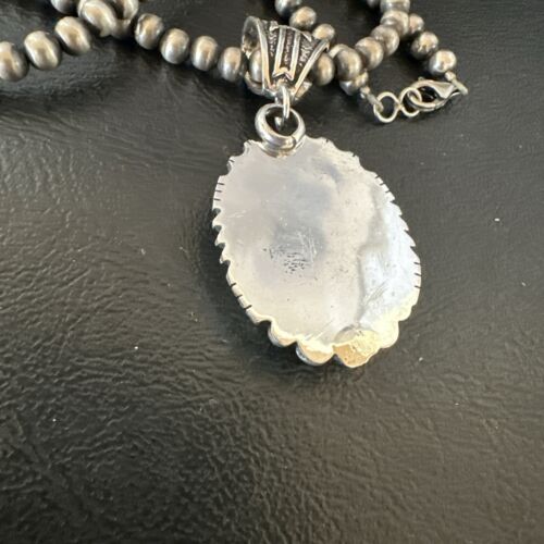 Navajo Green Gaspeite Pendant Necklace | Sterling Silver | Authentic Native American Handmade | 17425