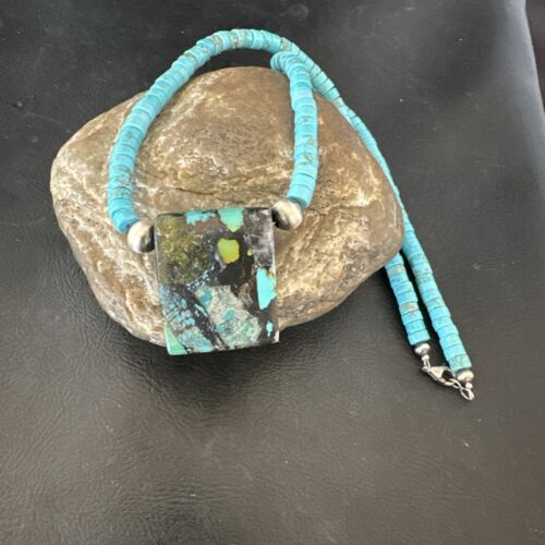 Navajo SpiderWeb Turquoise Heishi Pearls Necklace | Sterling Silver | 20" | Authentic Native American Handmade | 17099