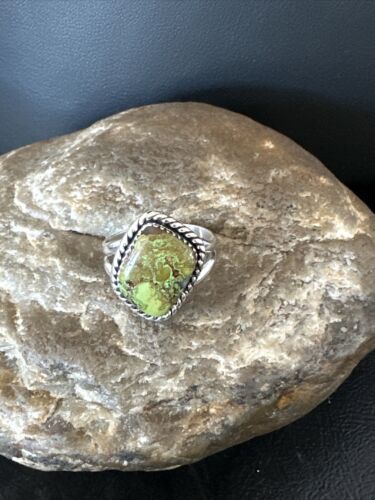 Navajo Green Gaspeite Ring | Sterling Silver | Sz 7 | Authentic Native American Handmade | 16401