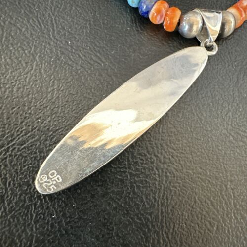 Navajo Spiny Oyster Turquoise Inlay Pendant Necklace | Sterling Silver | 21" | Authentic Native American Handmade | 16925