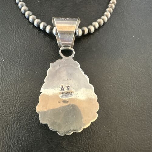 Women's Royston Turquoise Pendant Necklace | Navajo Pearls | Sterling Silver | Authentic Native American Handmade | 17062