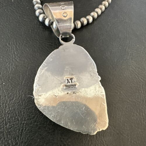 Men's Spiderweb Turquoise Pendant Necklace | Navajo Pearls | Sterling Silver | Native American Handmade | 17066