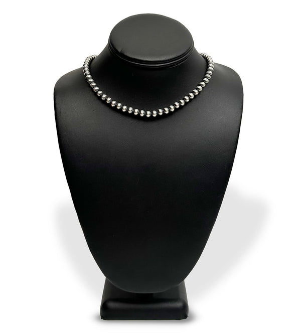 6mm Sterling Silver Navajo Pearls | Authentic Native American Handmade Necklace | Length 18"-26"