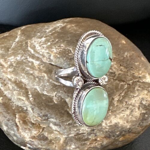 Navajo Blue Dry Creek Turquoise Multi-Stone Ring | Authentic Native American Sterling Silver | Sz 9 | 16735