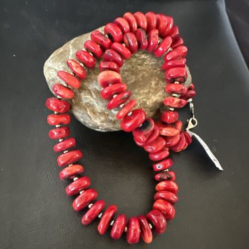 Navajo Pearl Bamboo Coral Necklace | Sterling Silver | 22" | Authentic Native American Handmade | 13915