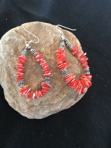 Navajo Red Spiny Oyster Sterling Silver Earrings | Southwestern Handcrafted | 3758