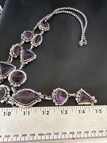 Navajo Sugilite Lariat Necklace | Sterling Silver Pendant | 30" | Authentic Native American Handmade | 16753
