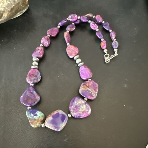 Navajo Pearl Purple Mojave Turquoise Pendant Necklace | Sterling Silver | Authentic Native American Handmade | 21" | 17500