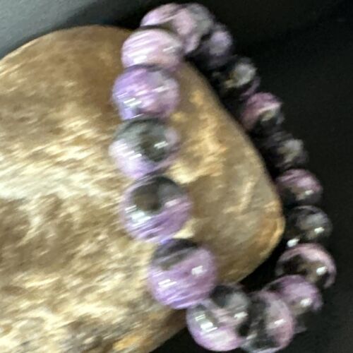 Navajo Purple Sugilite Stretch Bead Bracelet | 12mm | Sterling Silver | Authentic Native American Handmade | 15238
