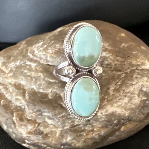 Navajo Blue Dry Creek Turquoise 2 Stone Ring | Authentic Native American Sterling Silver | Multi-Stone | Sz 9 | 16736