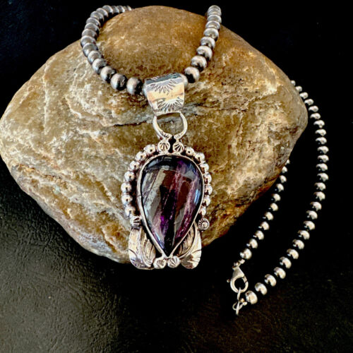 Navajo Pearls Purple Sugilite Pendant Necklace | Sterling Silver Beads | Authentic Native American Handmade | 16462