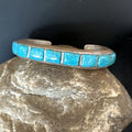 Old Pawn Men's Blue Kingman Turquoise Cuff Bracelet | Zuni Sterling Silver | 15955