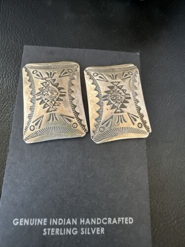 Native American Navajo Stamped Sterling Silver Handmade Earrings | Authentic Artisan Jewelry | 15846
