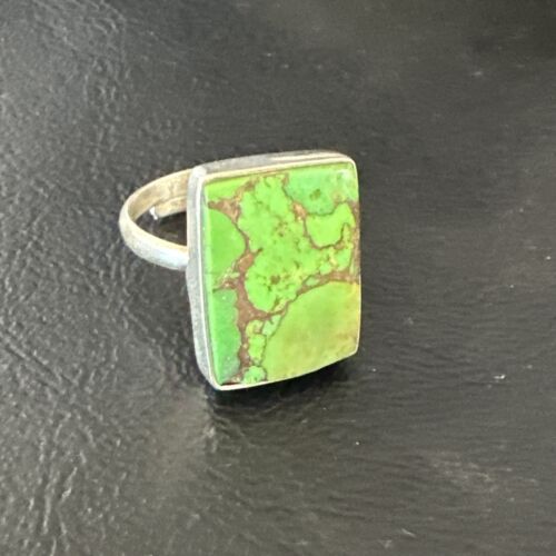 Adjustable Navajo Green Mojave Turquoise Ring | Sterling Silver | Sz 10 | Authentic Native American Handmade | 15698