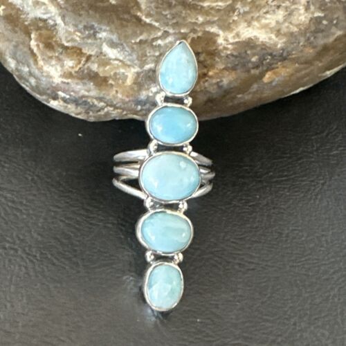 Navajo Blue Larimar Multi-Stone Cluster Ring | Authentic Native American Sterling Silver | Multi-Stone | Sz 7.5 | 17557