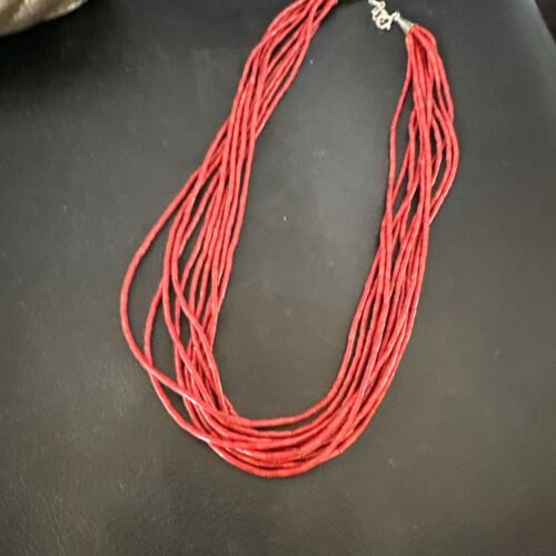 Red Apple Coral Heishi 10-Strand Necklace | Liquid Sterling Silver | 18" | 16913