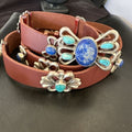 Men's Kingman Turquoise Lapis Concho Belt | Sterling Silver Navajo Tufa | Authentic Native American Handmade | 16682