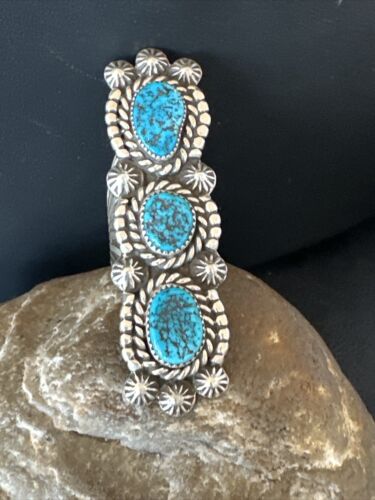 Navajo Blue Kingman Turquoise Cluster Ring | Authentic Native American Sterling Silver | Multi-Stone | Sz 9 | 16322