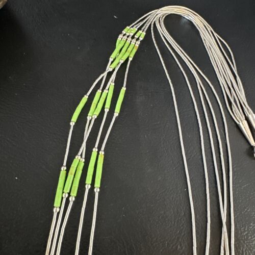 Navajo Green Gaspeite Heishi Bead Necklace | 5 Strand | Sterling Silver | 25" | 15133