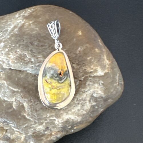 Navajo Bumblebee Jasper Pendant Necklace | Sterling Silver | Authentic Native American Handmade | 15968