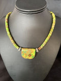 Navajo Green Gaspeite Turquoise Pendant | Sterling Silver | Authentic Native American Handmade | 13772