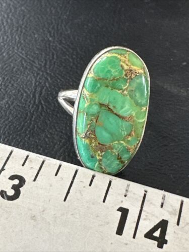 Navajo Green Mojave Turquoise Ring | Sterling Silver | Sz 7 | Authentic Native American Handmade | 15592