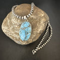 Navajo Blue Spiderweb Turquoise Pendant Necklace | Sterling Silver | Authentic Native American Handmade | 17025
